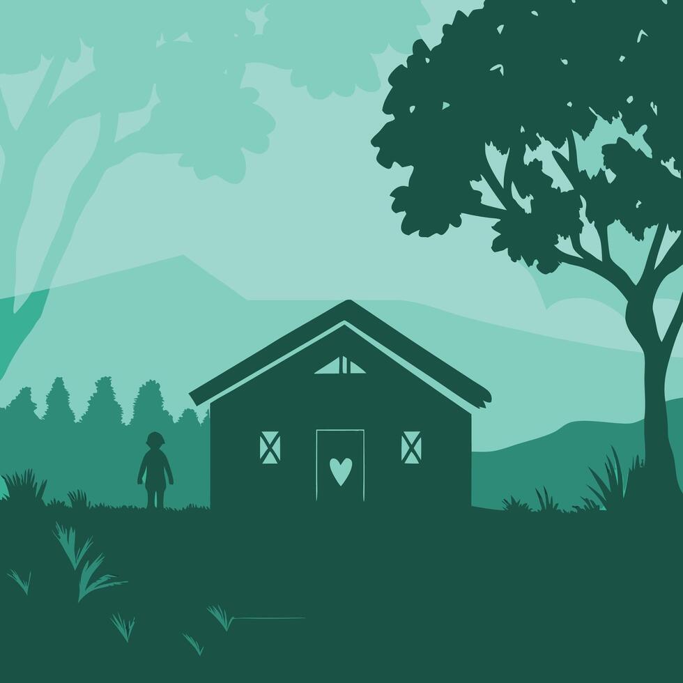 Serene House in Mountain Landscape vector
