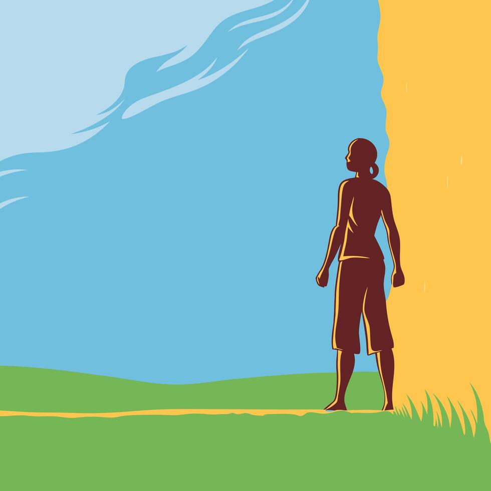 Woman Contemplating Nature, Choice, and the Path Ahead vector
