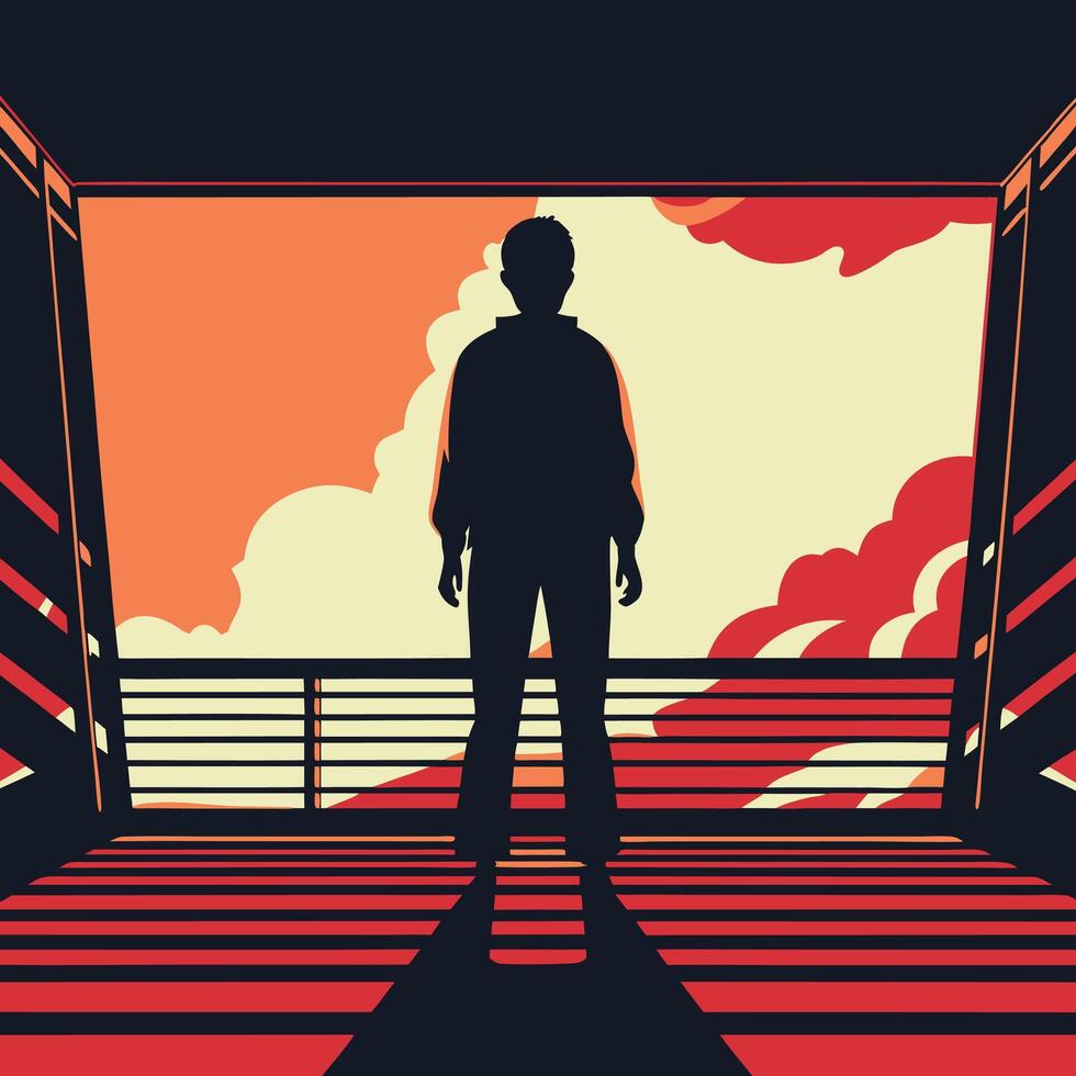 Silhouette, Sunset, Balcony View A Moment of Reflection vector