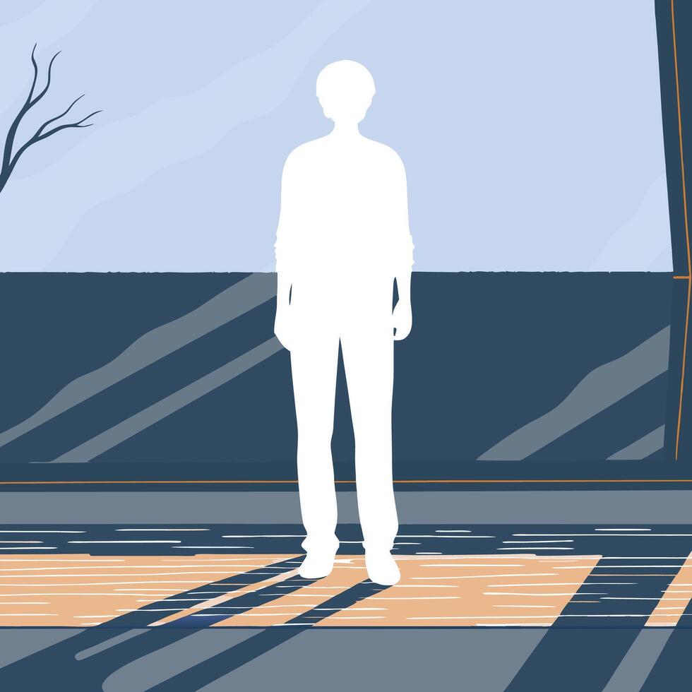 Solitary Figure by a Window Contemplation and Reflection vector