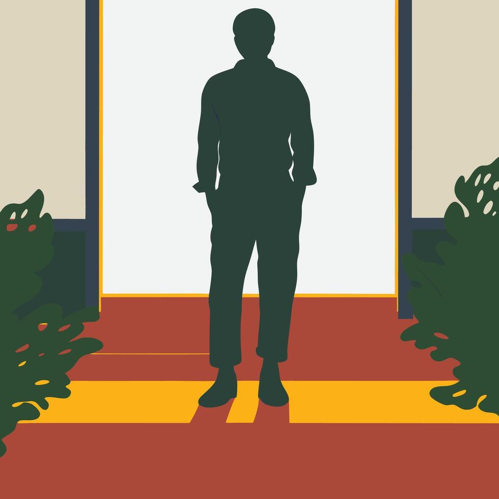 Silhouette of a Person Standing at a Doorway vector