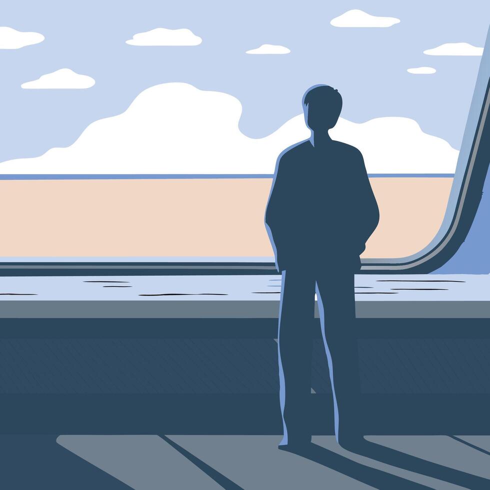 Ocean View Contemplation A Silhouette of Tranquility vector