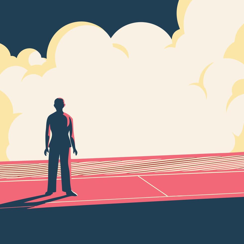Silhouette, Standing, Track, Clouds, Shadow, Sport, Athlete, Field, Abstract, Design vector