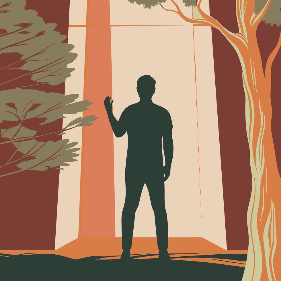 Silhouette of Man in Forest vector