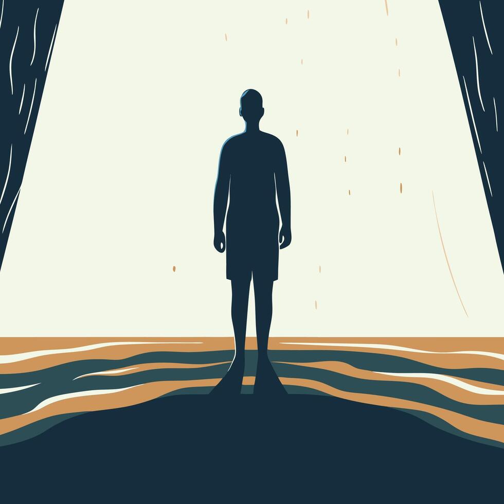 Silhouette, Landscape, Nature, Abstract, Art, Outdoors, Scene, View, Person, Standing, Ocean vector