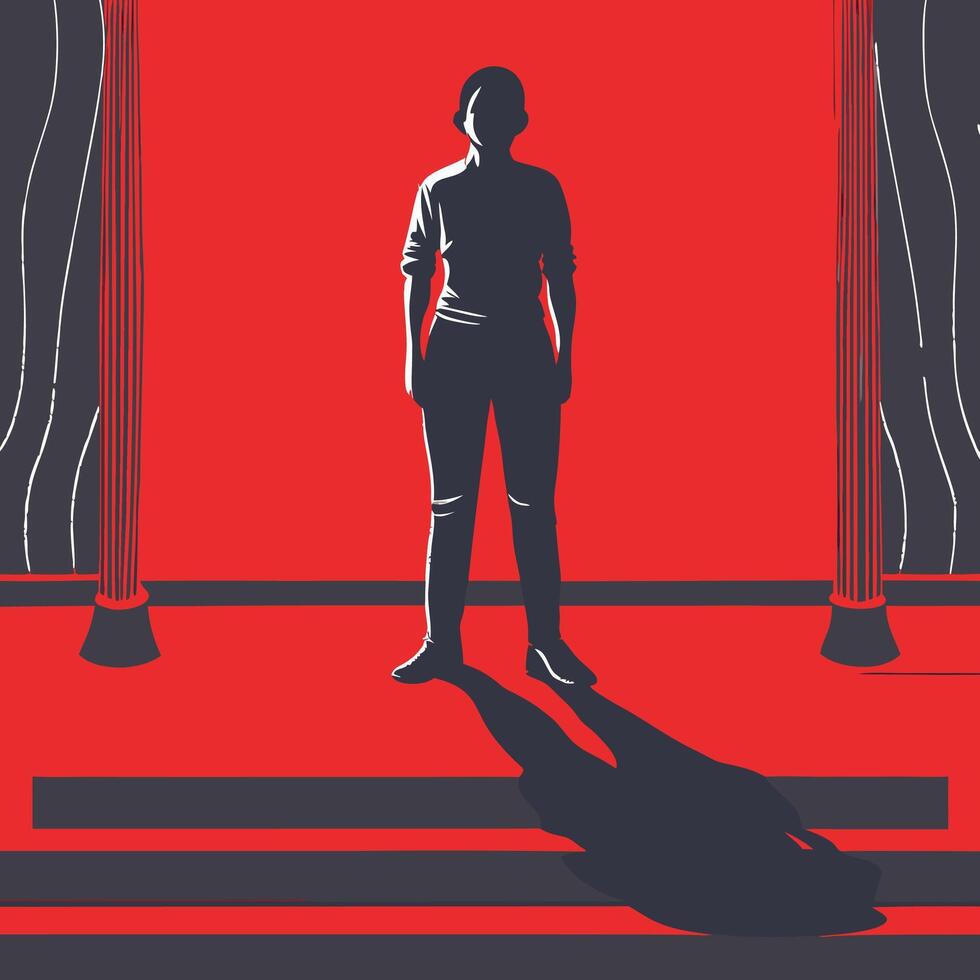 Silhouette, Red, Shadow, Standing, Columns, Steps, Illustration, Person, Abstract, Art, Graphic Design, Design, , Minimalist, Simple, Modern, Contemporary vector