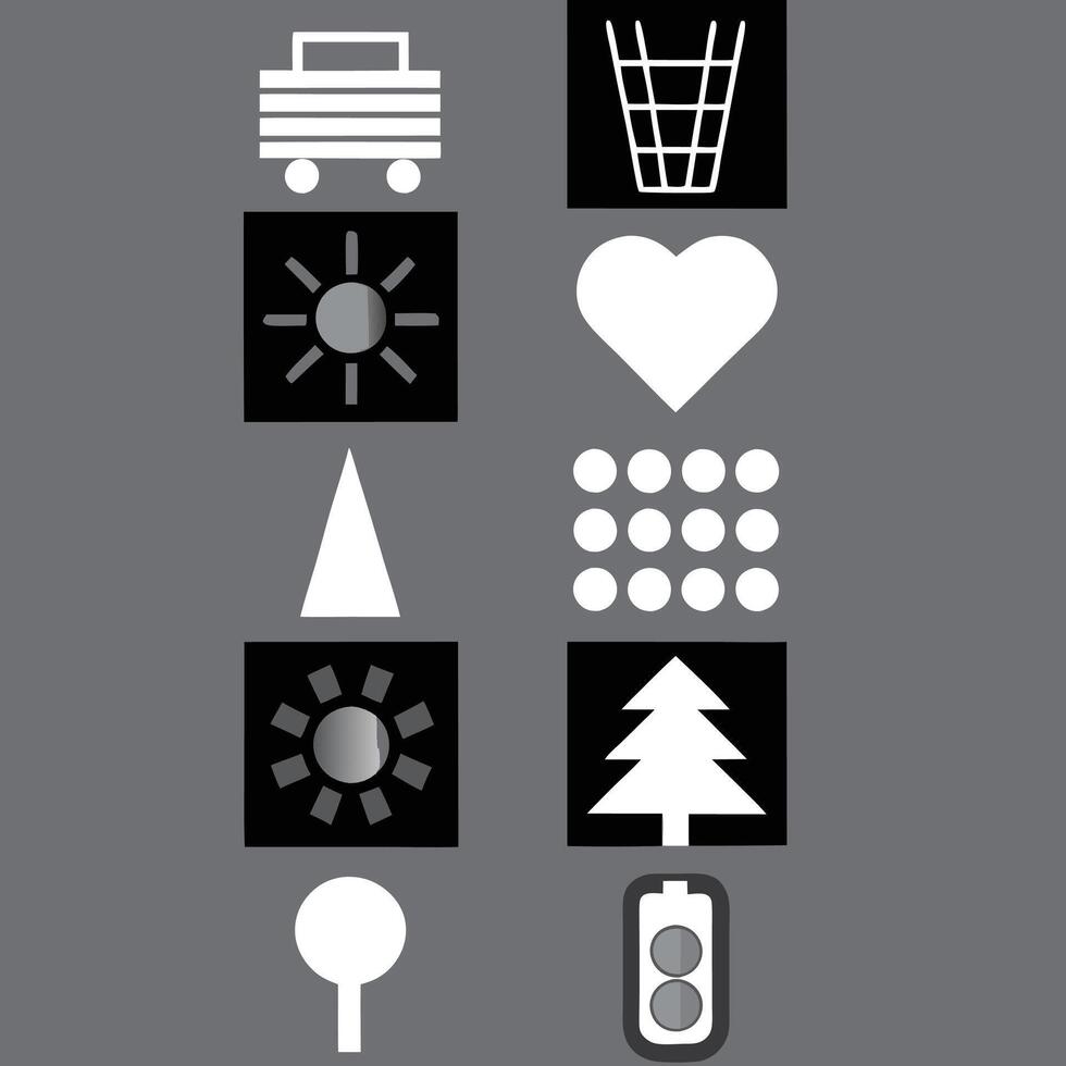 Sun, Heart, Tree, Triangle, Dots, Truck, Trash, Light, Circle, Spoon Icons vector