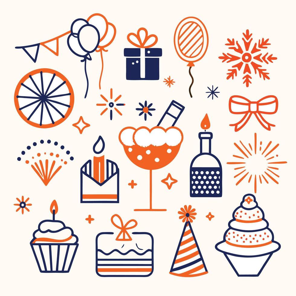 Celebrate with Cake, Presents, Balloons, and Festive Cheer vector