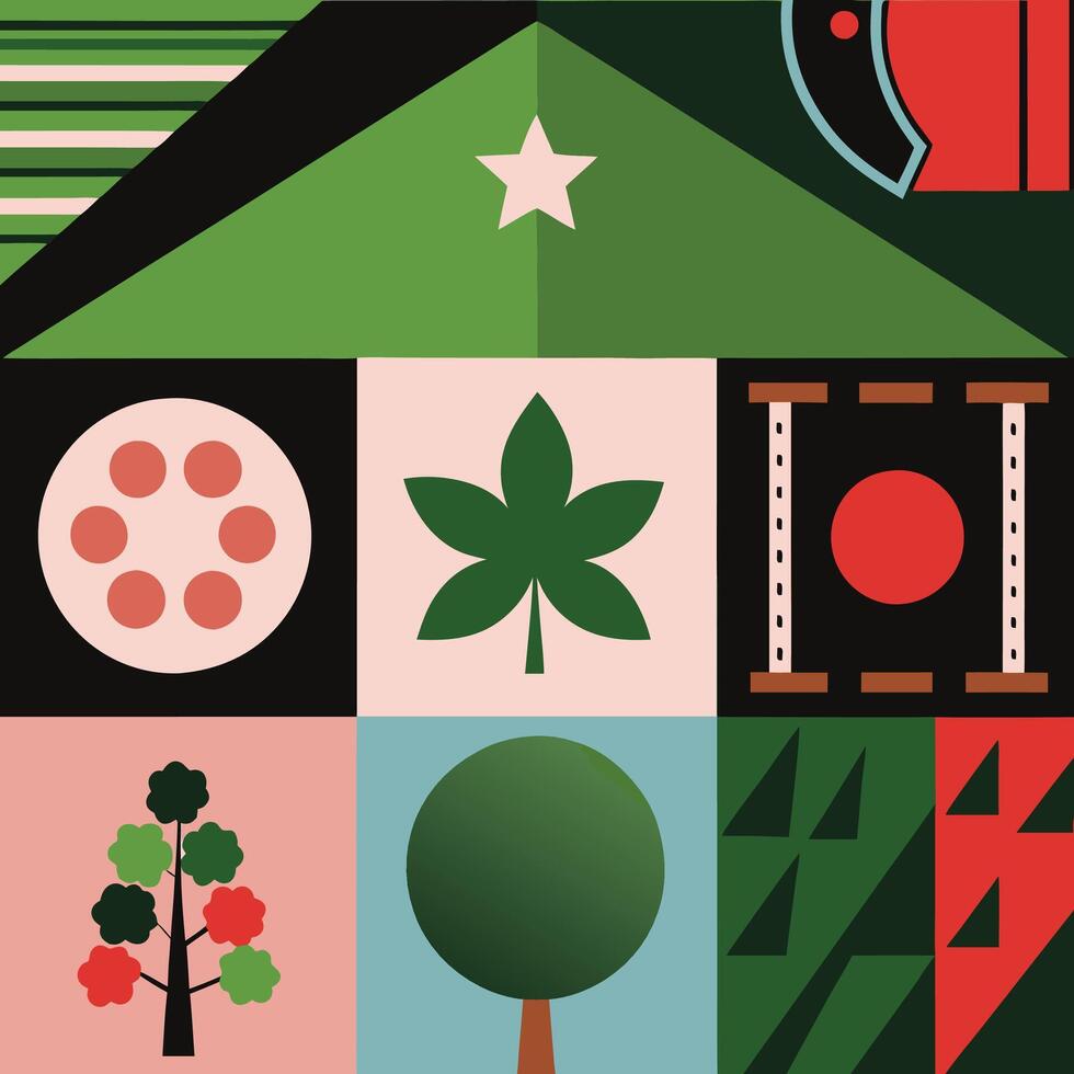 Geometric Abstract House with Nature and Film Elements vector