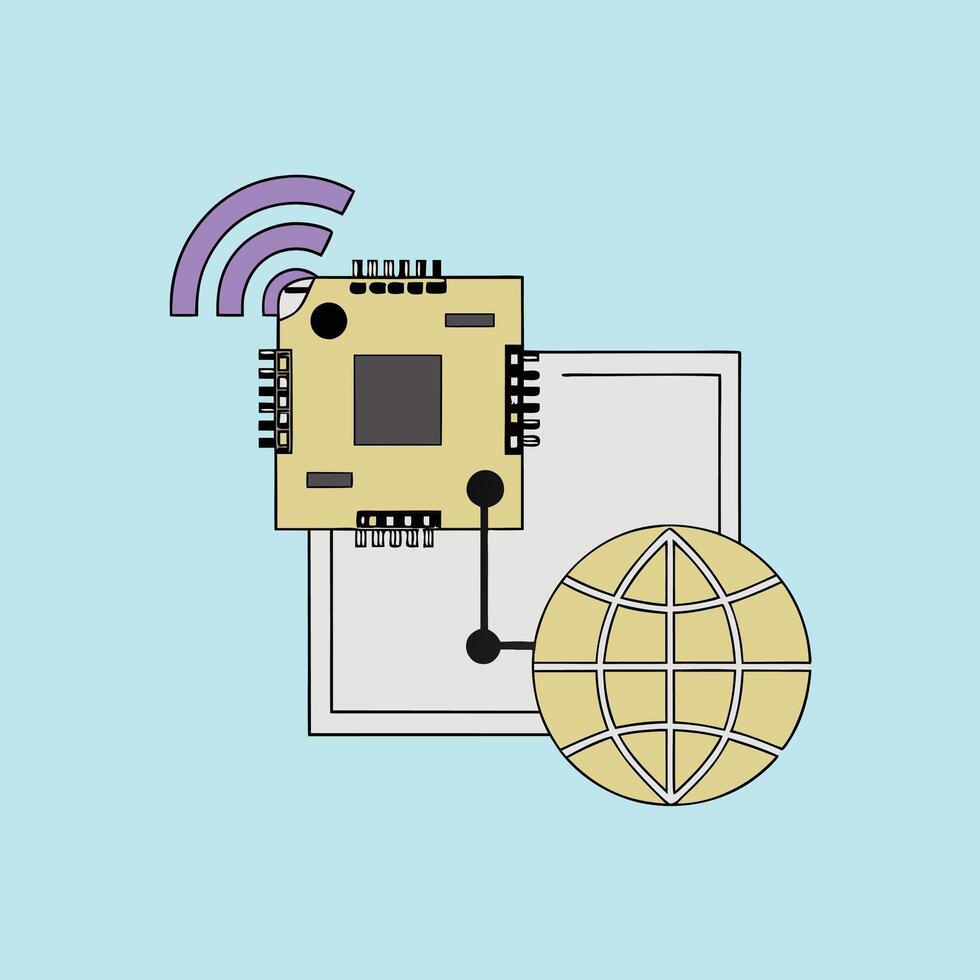 Global Wireless Microchip Connectivity Design and Applications vector