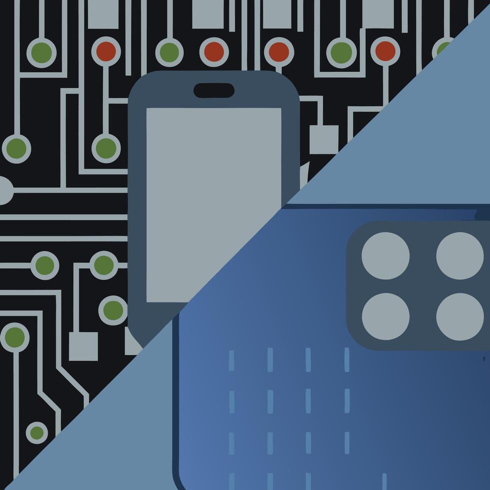 Smartphone Technology Circuitry, Camera, and Modern Design vector