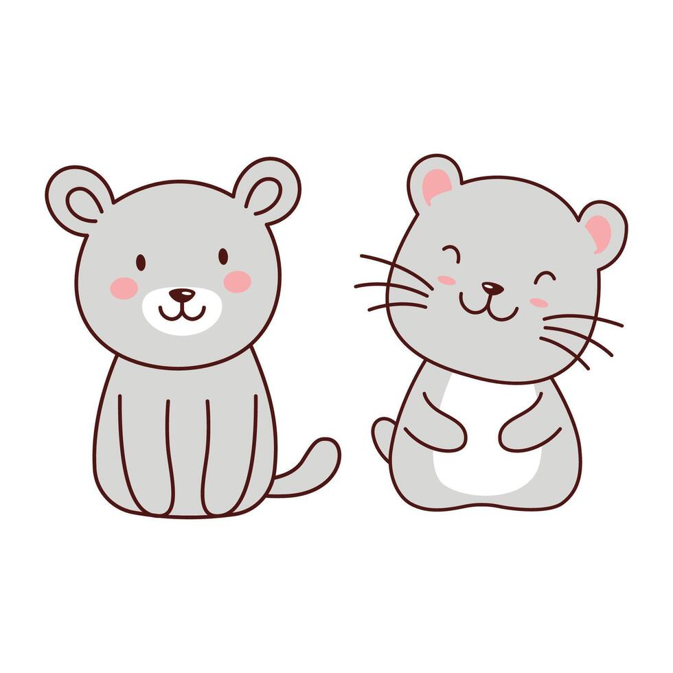 Cute Grey Lion Lioness Big Cat Animal Couple Cartoon Character with Happy Expression vector