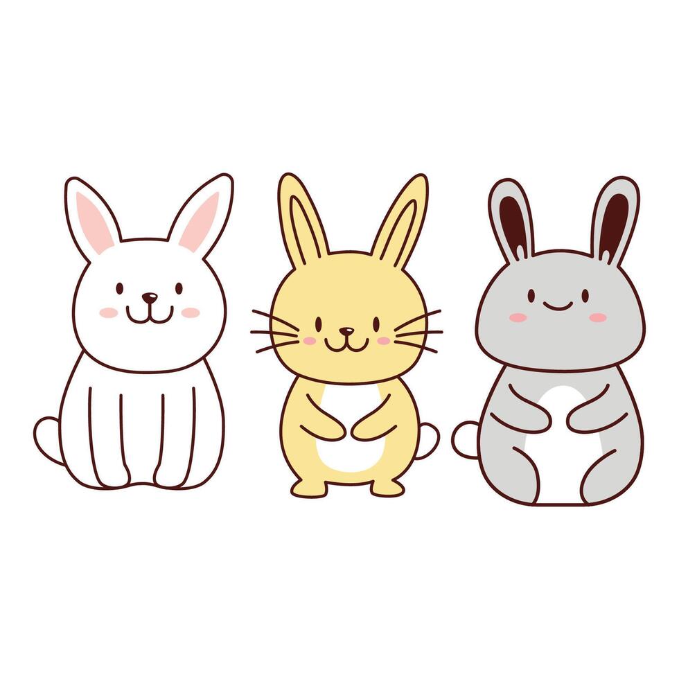 Set of Cute Rabbit Bunny Animal Cartoon Character with Happy Expression vector