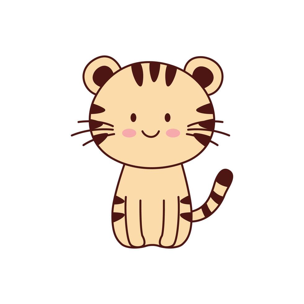 Cute Tiger Animal Cartoon Character with Happy Expression vector