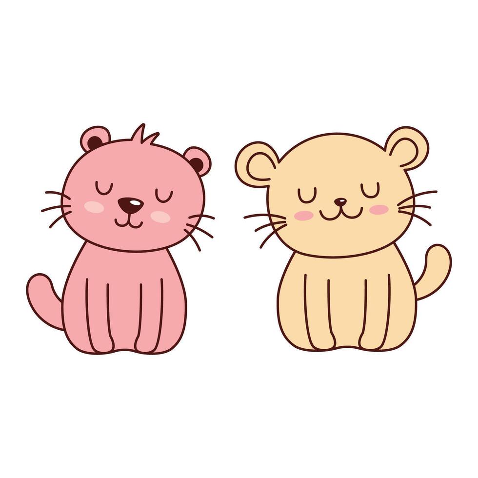 Cute Lion Lioness Big Cat Animal Couple Cartoon Character with Happy Expression vector