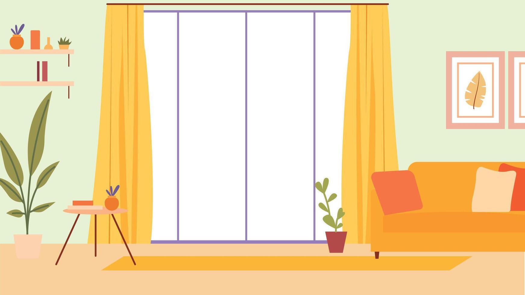 Living Room Interior Landscape Illustration with Sofa Couch and Window on Yellow Wall Background in Hotel vector