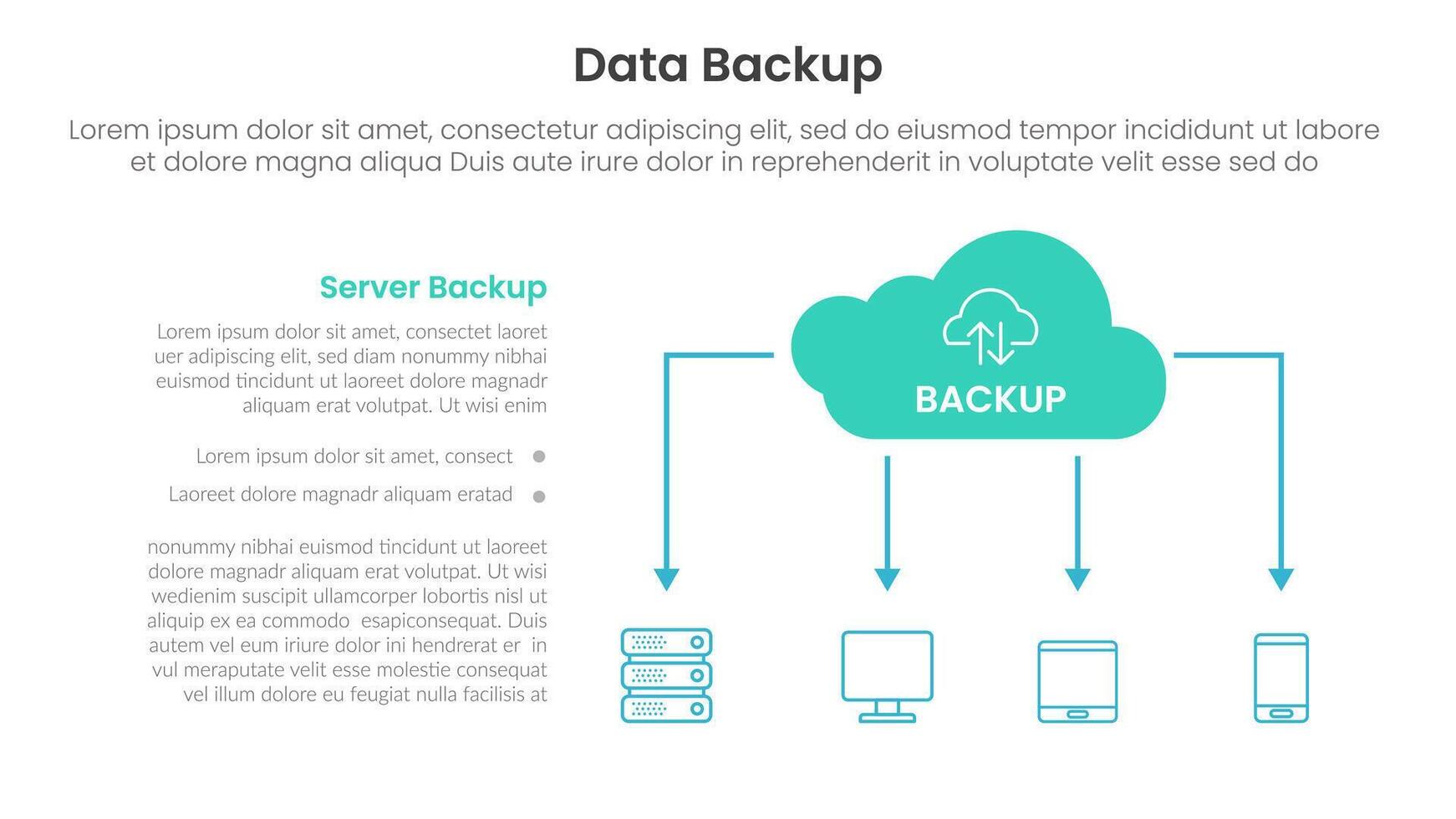 server technology infographic template banner with data backup cloud server concept with cloud icon and device user client connection for slide presentation vector