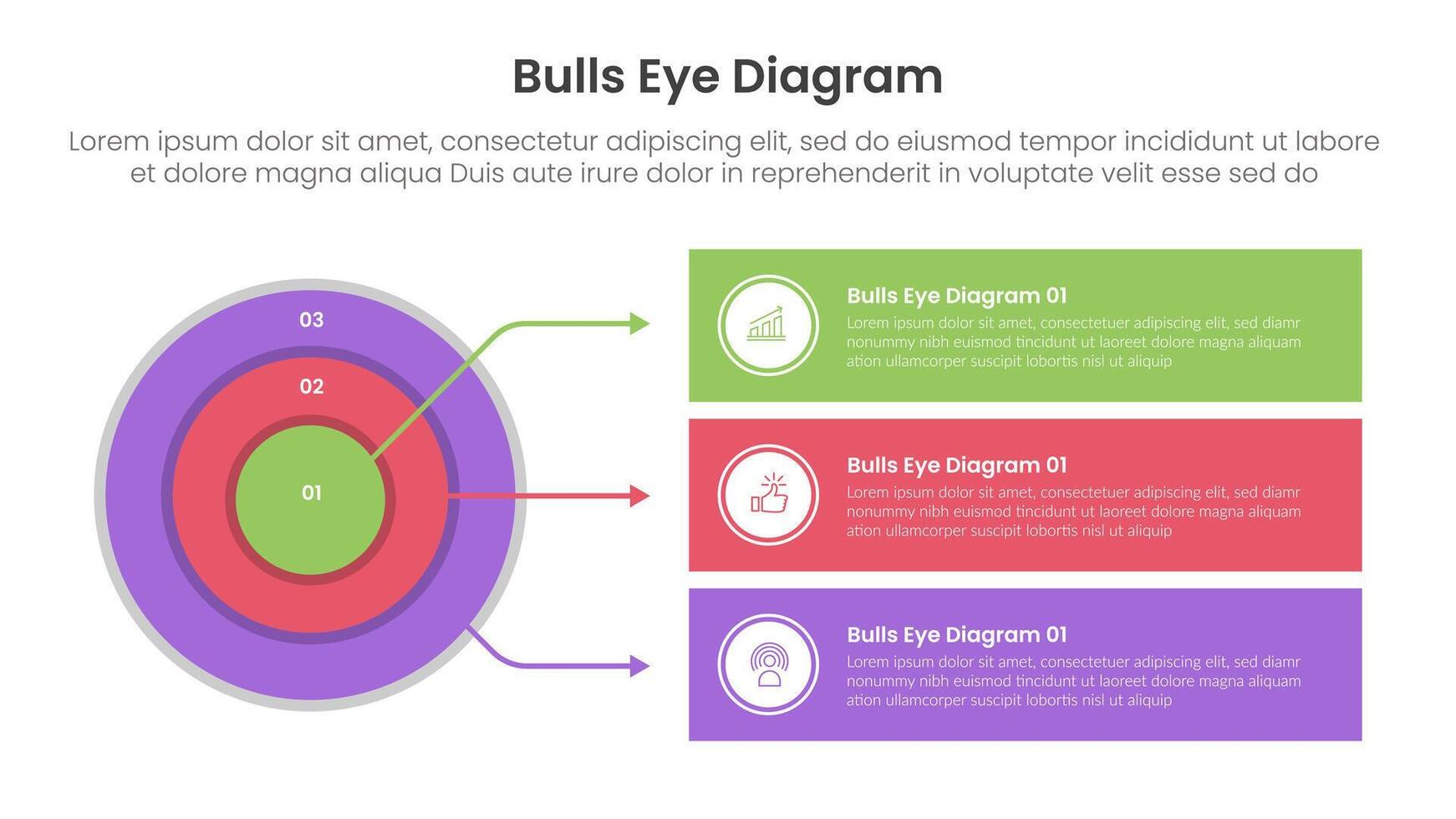 bulls eye diagram infographic template banner with marketing box description arrow line description with 3 point for slide presentation vector