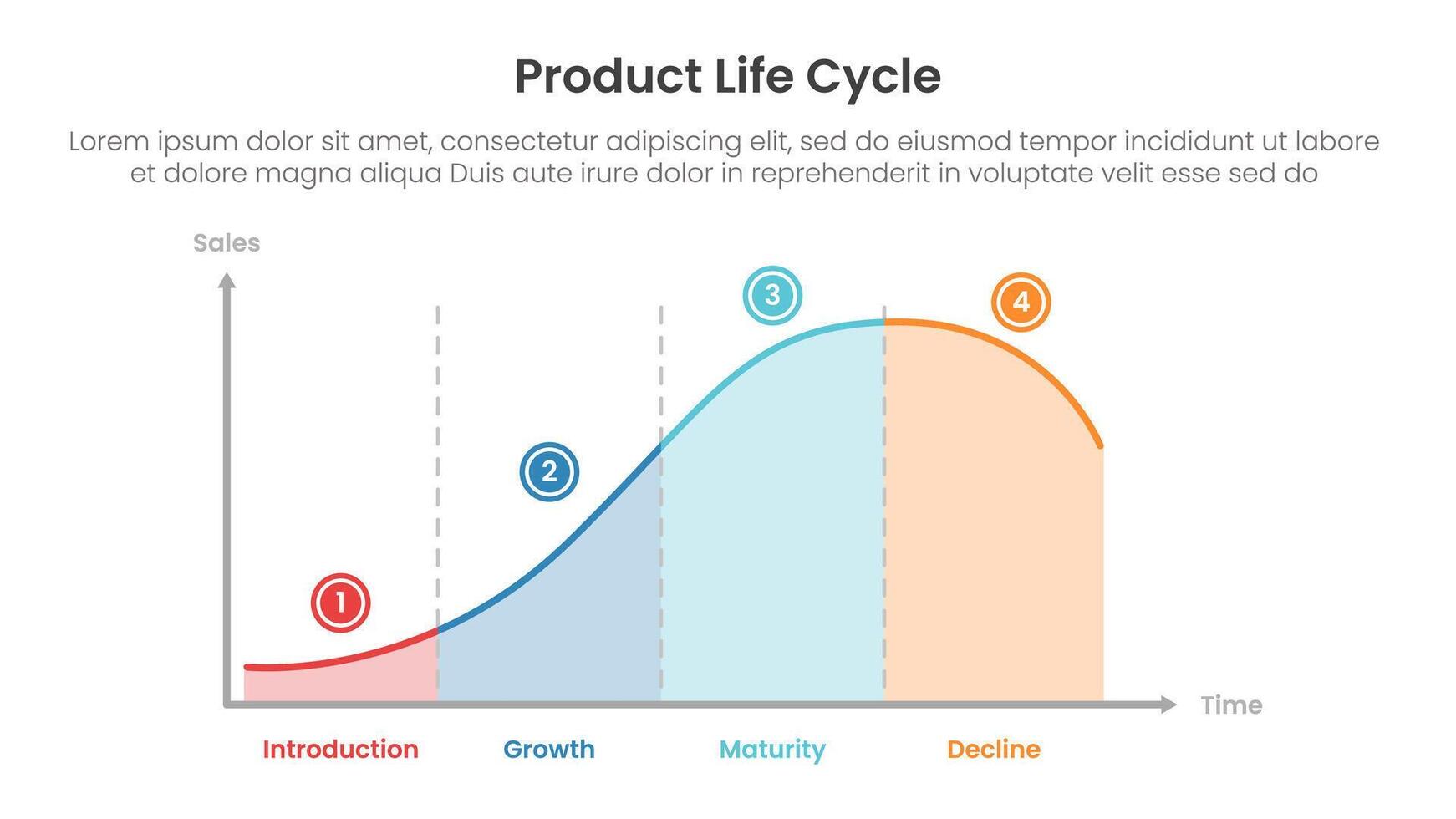 product life cycle diagram chart infographic template banner with diagram line block with circle on top with 4 point for slide presentation vector