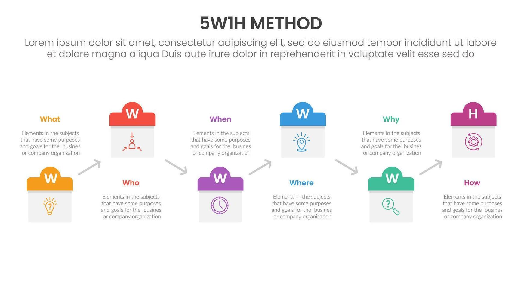 5W1H analysis infographic with calendar date style up and down with 6 step points for slide presentation vector