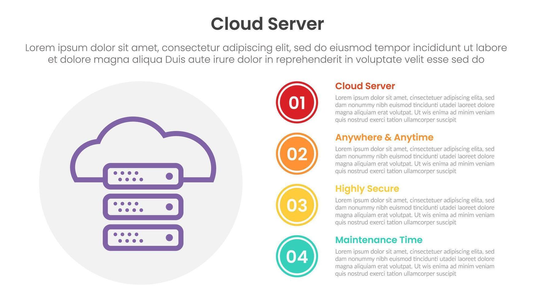 server technology infographic template banner with cloud server excellence with 4 point list for slide presentation vector