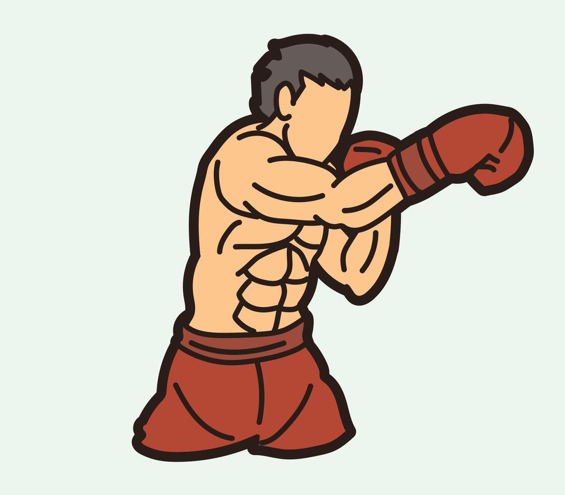 Boxing Sport Kickboxing Muay Thai Boxer Action Cartoon Graphic vector