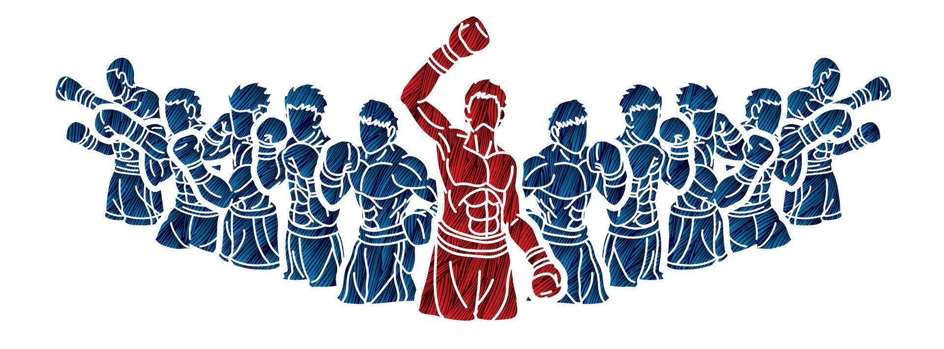Silhouette Group of Boxer Boxing Sport Kickboxing Muay Thai Action Cartoon Graphic vector