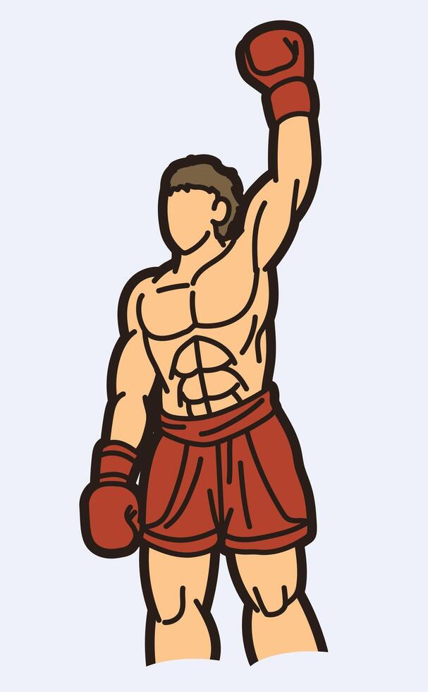Boxing Sport Kickboxing Muay Thai Boxer The Winner Action Cartoon Graphic vector