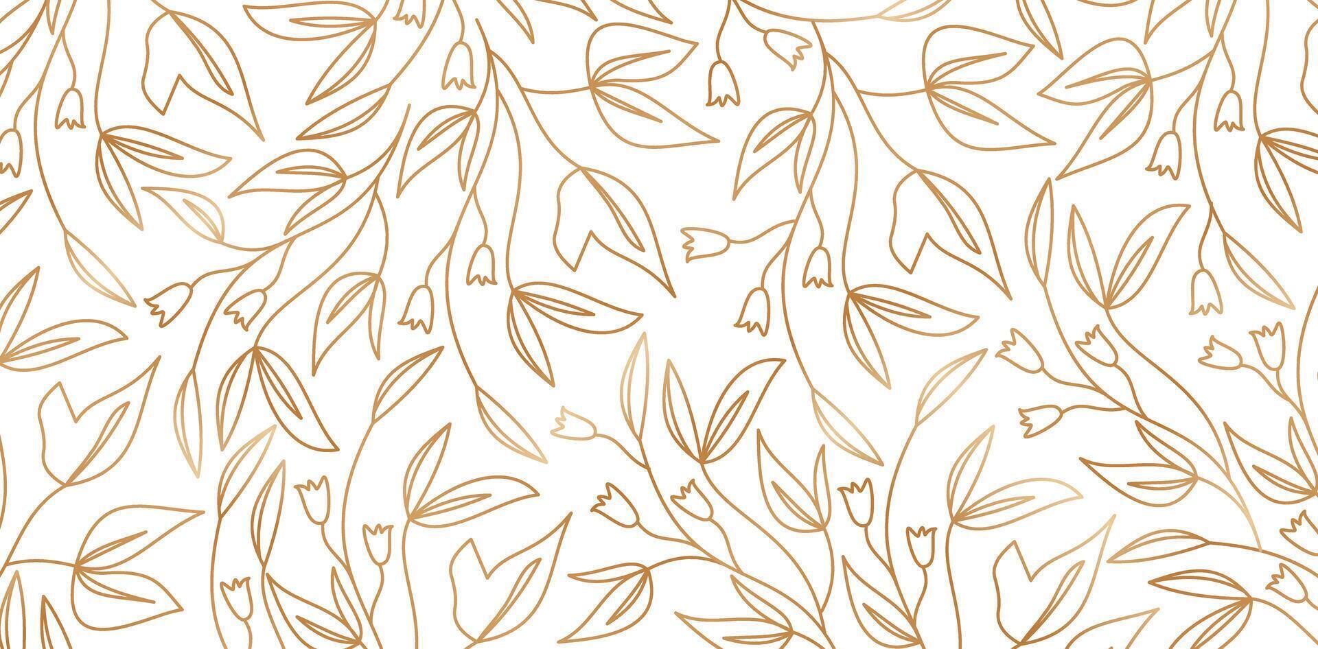 Seamless pattern with flowers and leaves. Floral leaf golden pattern isolated white backgrounds for Fashionable textile, book covers, Digital interfaces, prints designs templates material, invitations vector