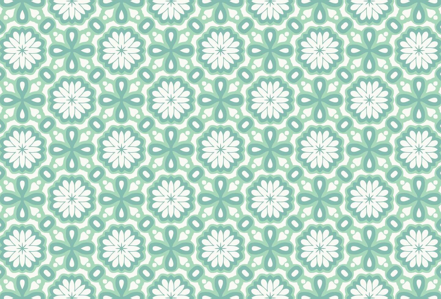 Geometric green and white floral tile pattern vector