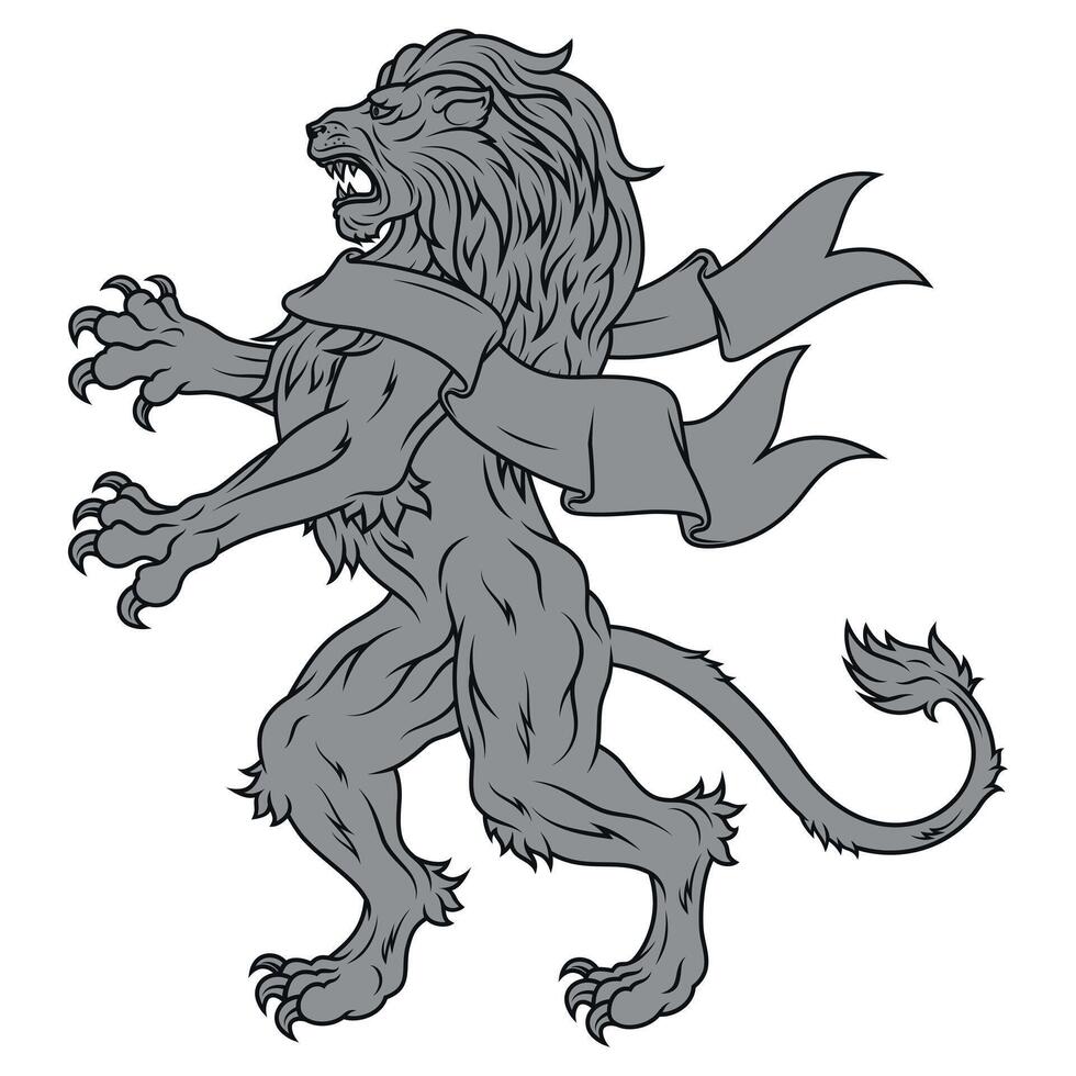 Rampant lion with heraldic ribbon vector