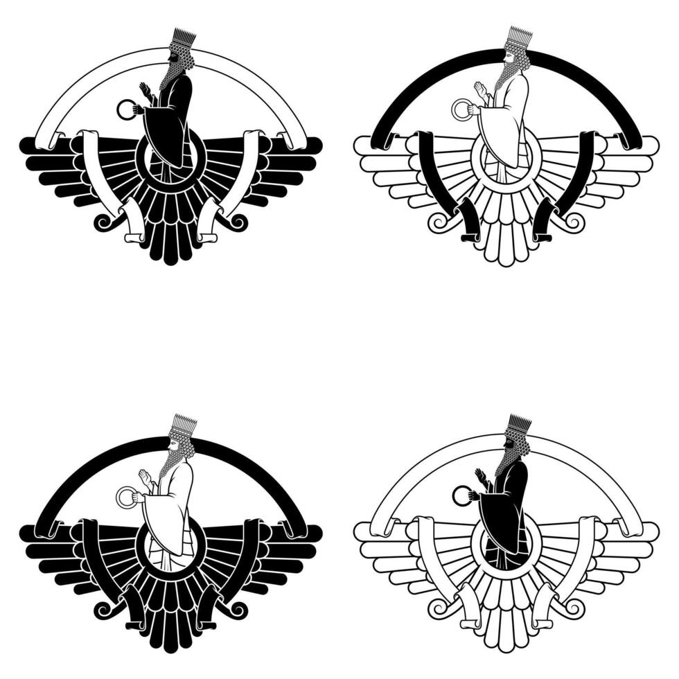 Zoroastrian winged solar disk with ribbon vector