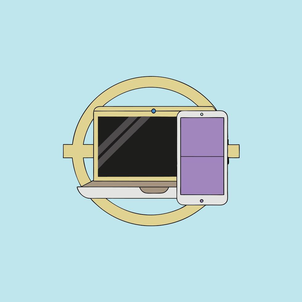 Laptop and Tablet Digital Workspace Setup vector