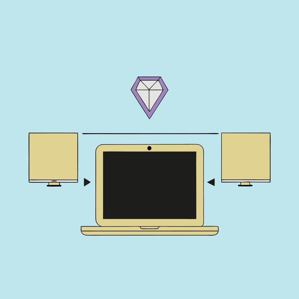 Laptop Multi-Monitor Setup Enhancing Productivity with Dual Displays vector
