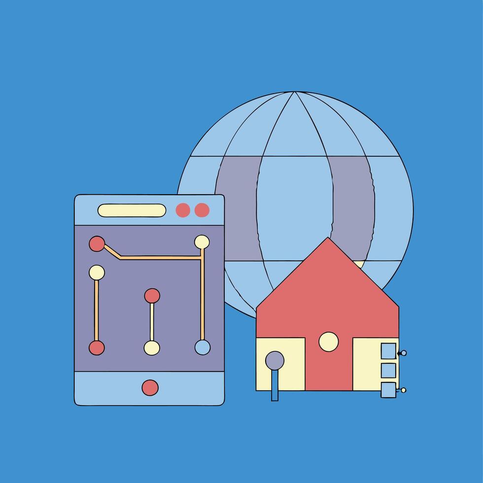 Global Smart Home Network Connectivity, Automation, and Security vector