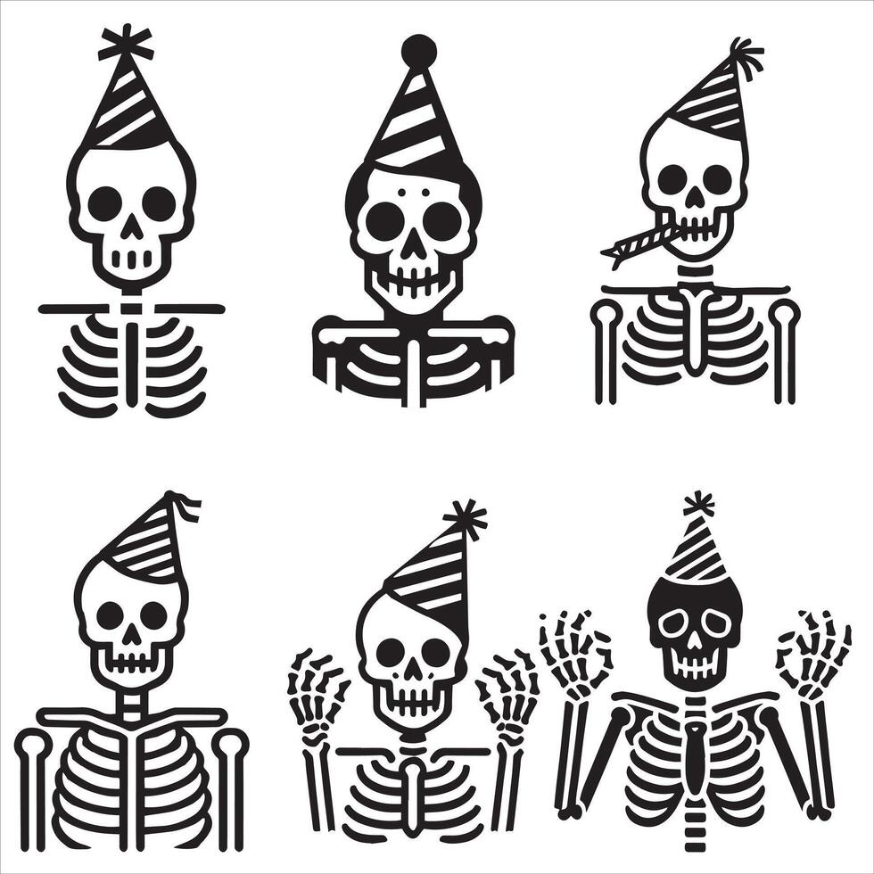 Collection of Spooky Skeletons Having Fun Design vector