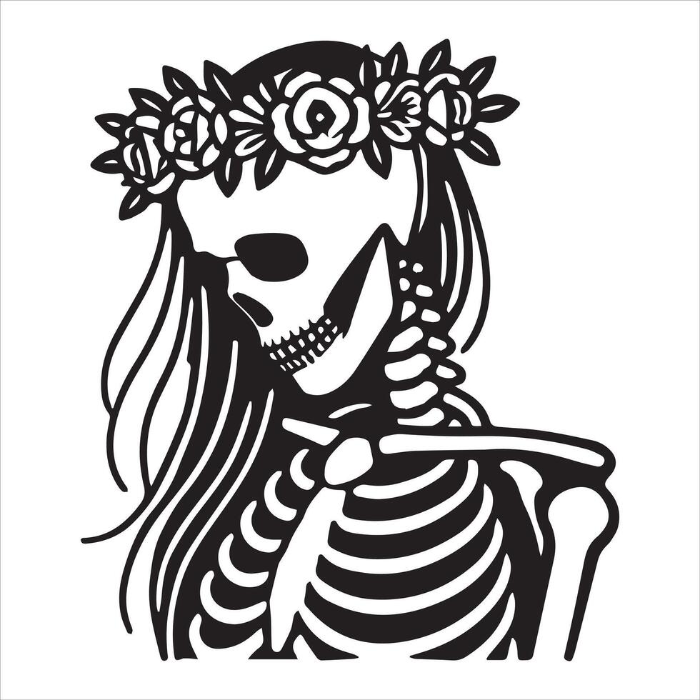 Skeleton in a Crown of Blossom vector