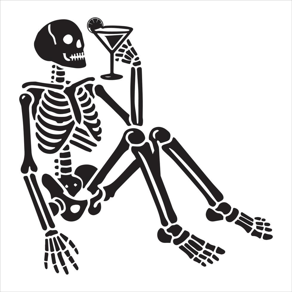 Wine-Loving Skeleton Graphic Design vector