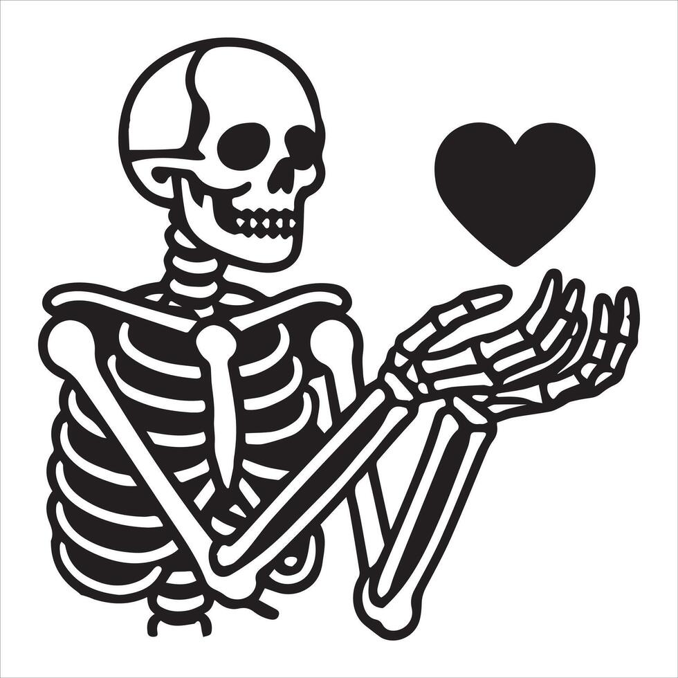 Skeleton Embracing a Beating Heart Design vector