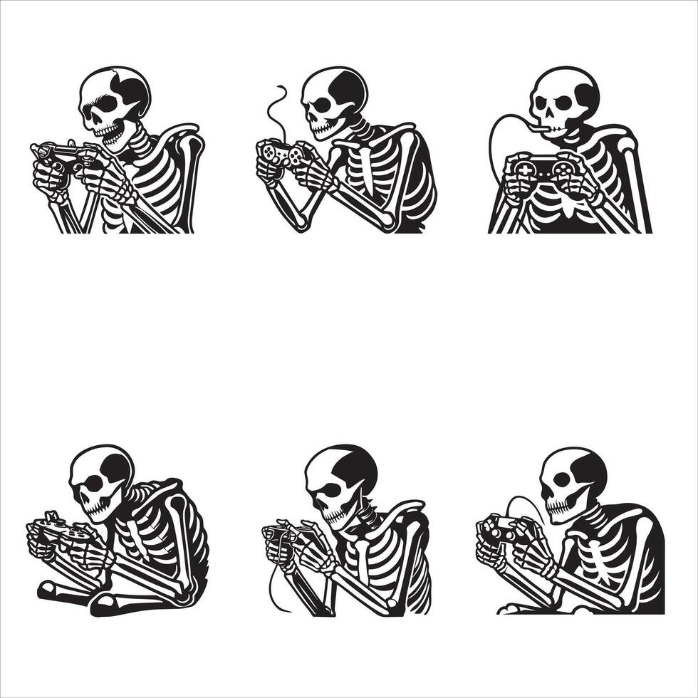 Gamer Skeleton illustration Design Bundle,Gaming Skeleton clipart vector