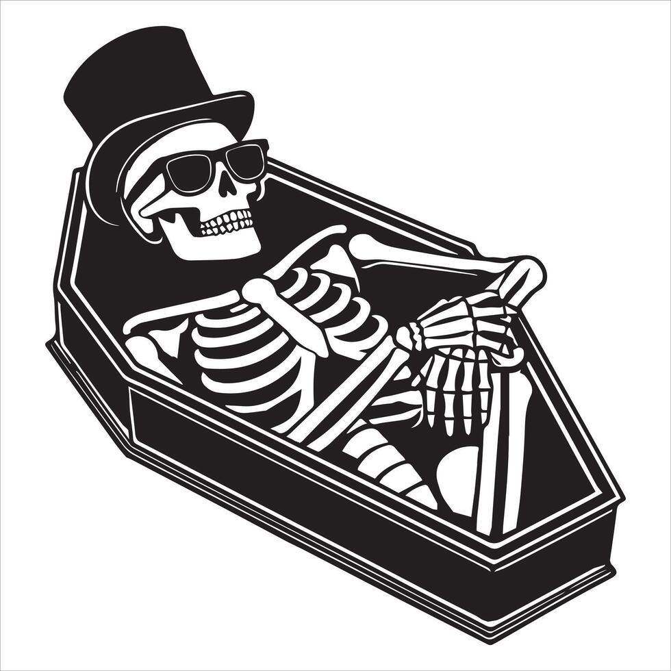 Skeleton in coffin illustration , coffin Skull clipart Design vector