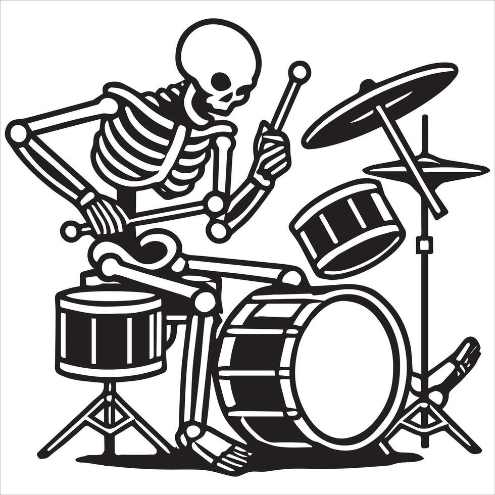 Creepy Skeleton Playing Drums Graphic Design vector