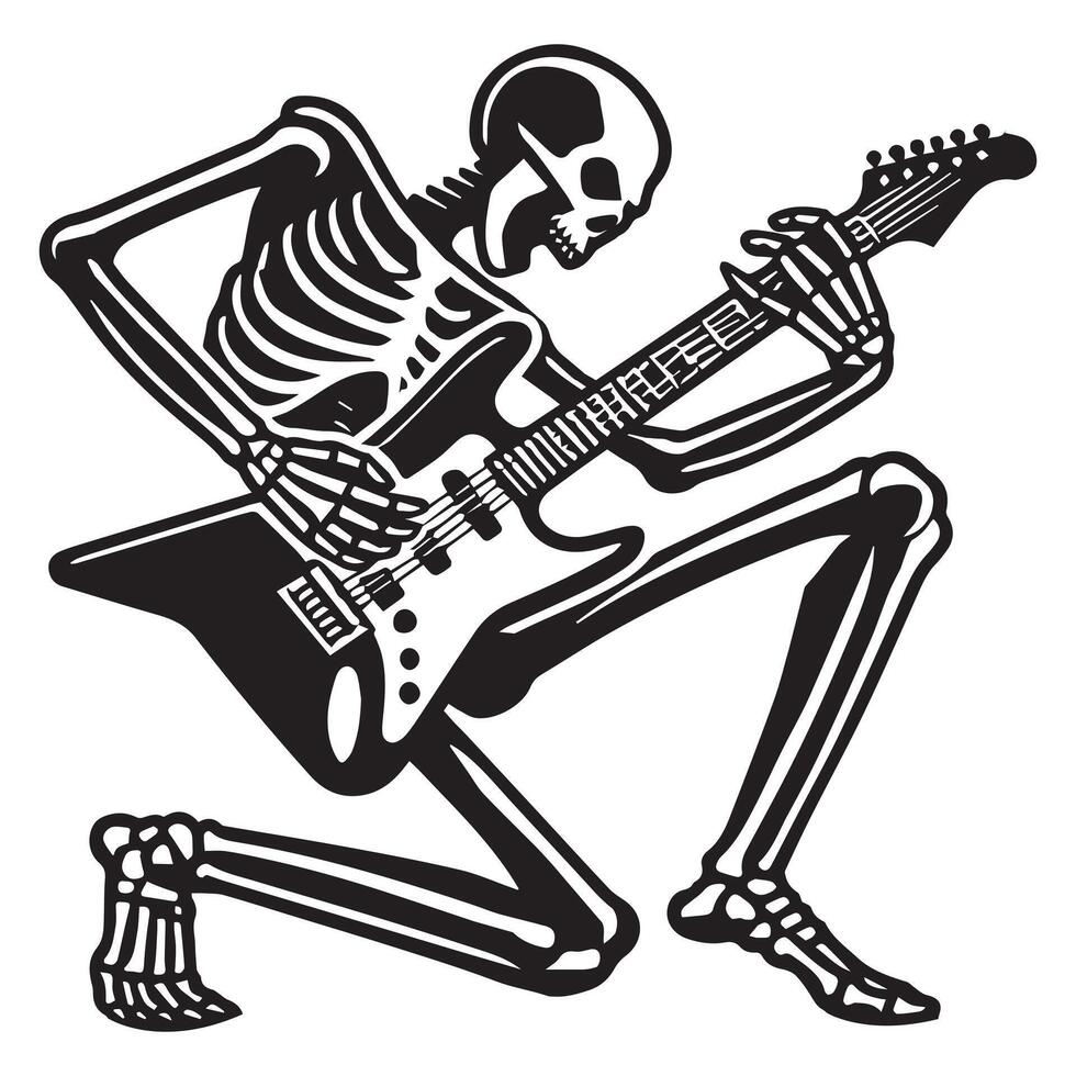 Rockstar Skeleton Guitarist Design vector