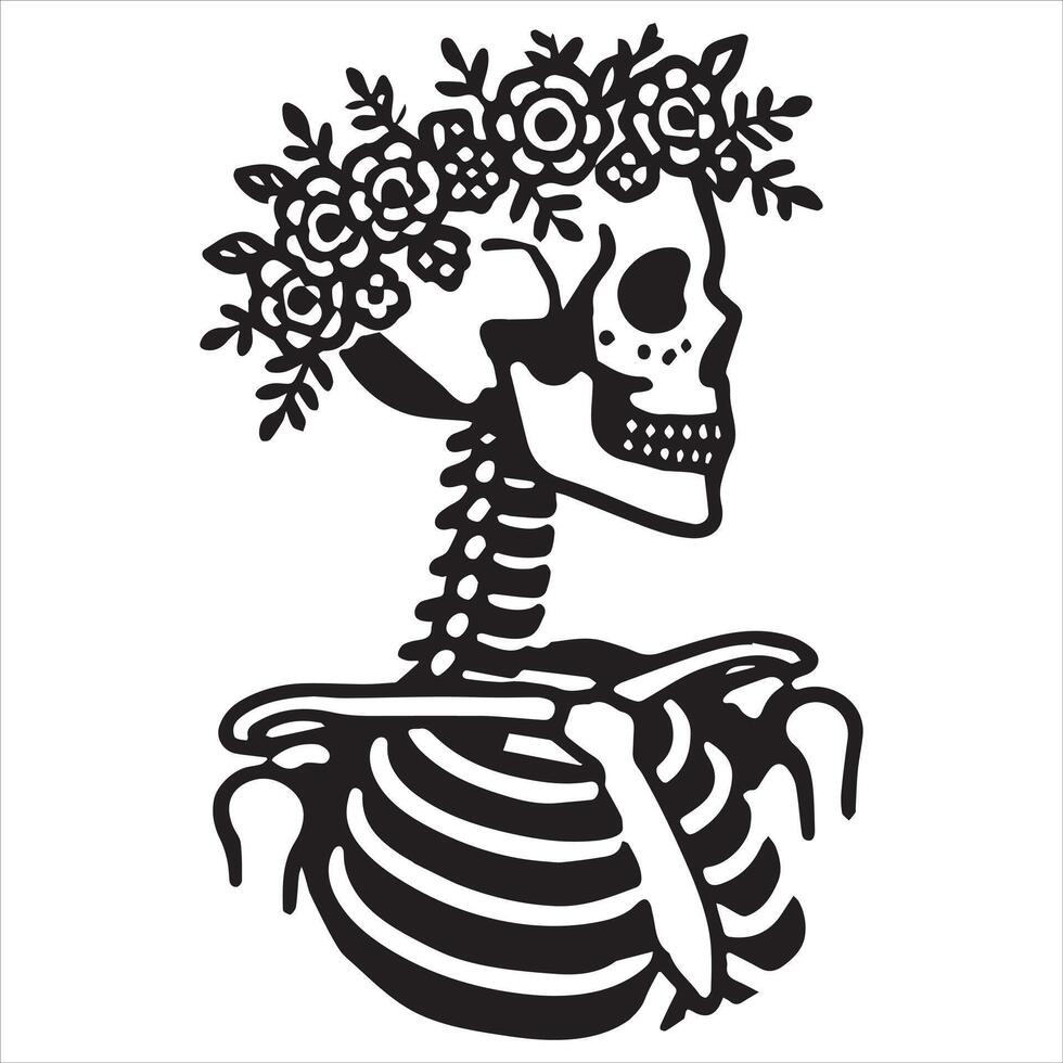 Blooming Skull Flower Crown Design vector