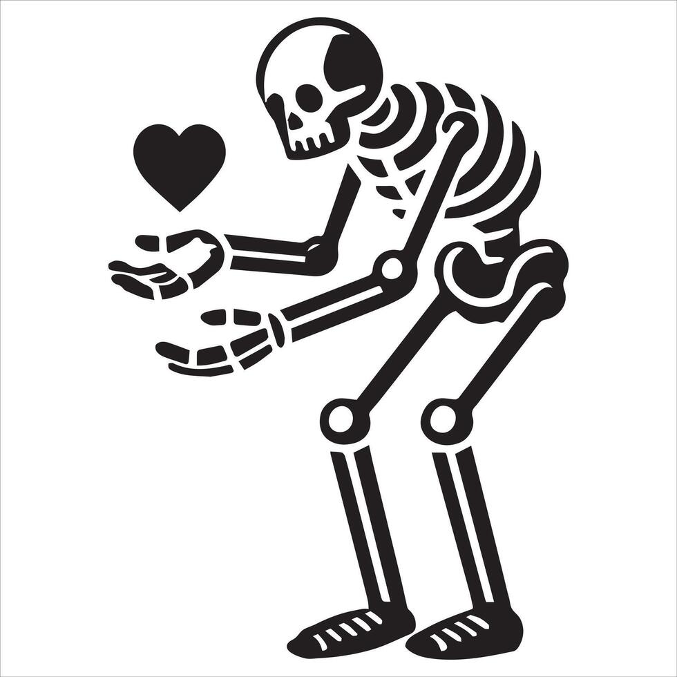 old Man Skeleton with Heart in Hand Design vector