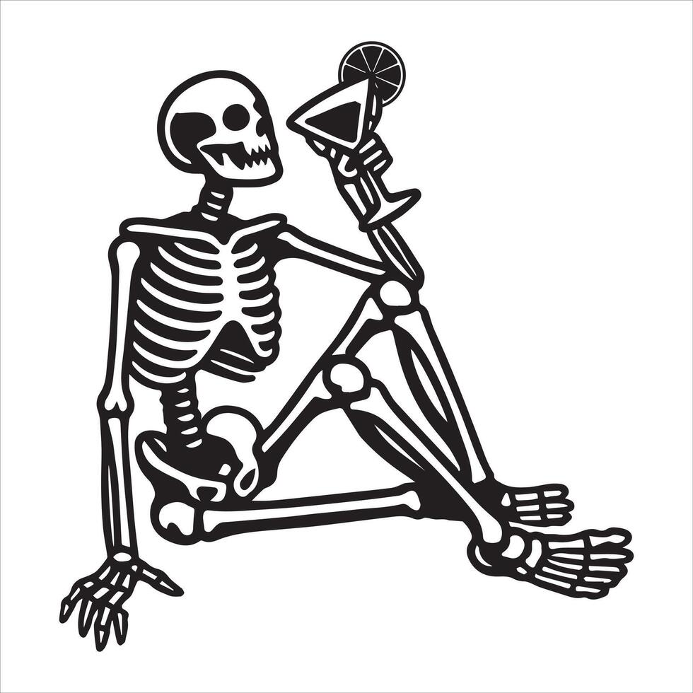 Funky Skeleton Drinking Wine Clipart Artwork vector