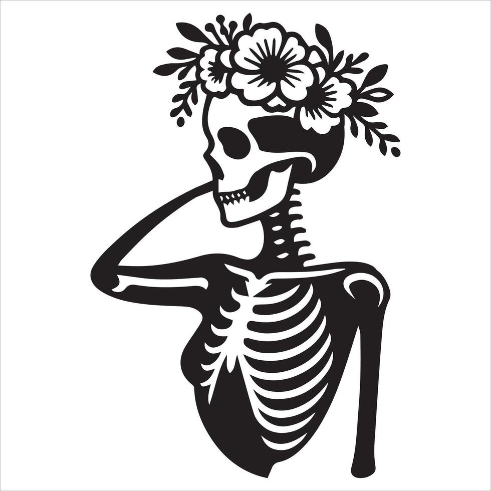 Flower Crown Adorning a Skeleton vector