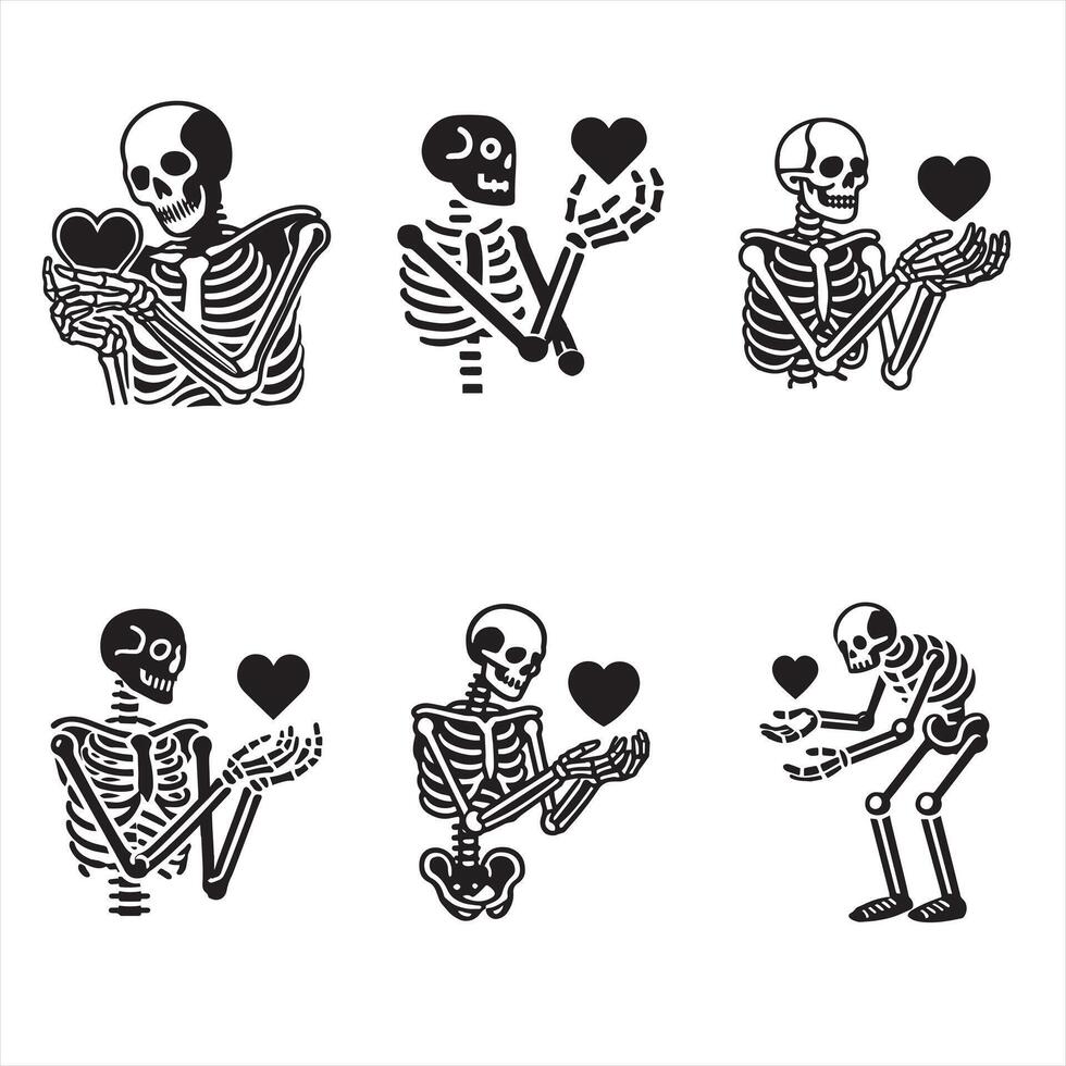 Skeleton Holding Heart illustration Design pack vector