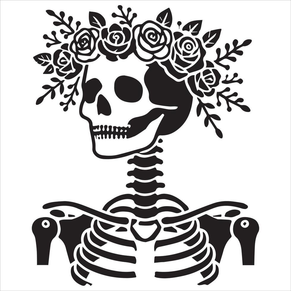 Floral Crown Skeleton Design vector