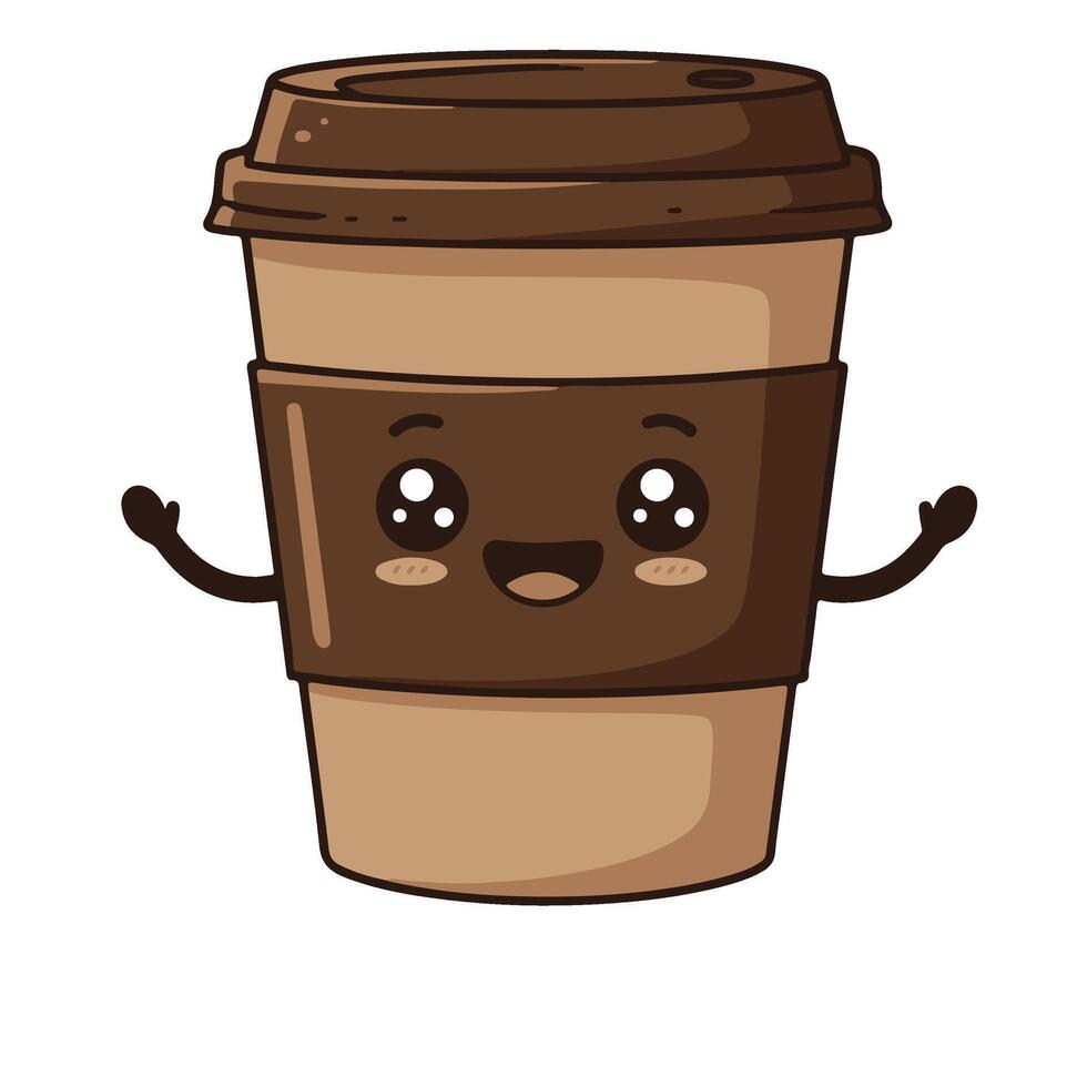 Coffee Cup with a Friendly Expression and Pink Blushing Cheeks vector